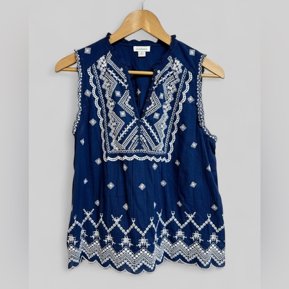 Sundance Tops - Sundance Navy Blue Boho Chic Cotton Embroidered Top Size Medium M